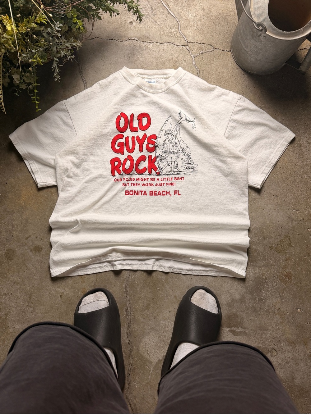 Gildan White Short-Sleeve Tee with Red 'Old Guys Rock' Graphic